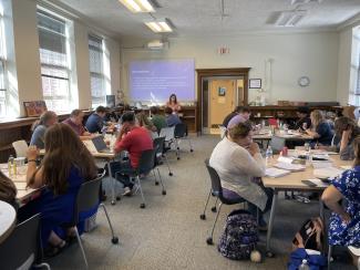 Lane Springer leading orientation session.